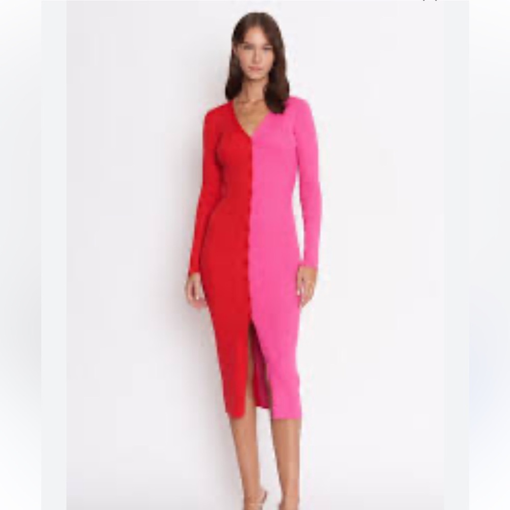 NWT Retail$118 size L South Moon Under. Red and Pink Color block midi dress